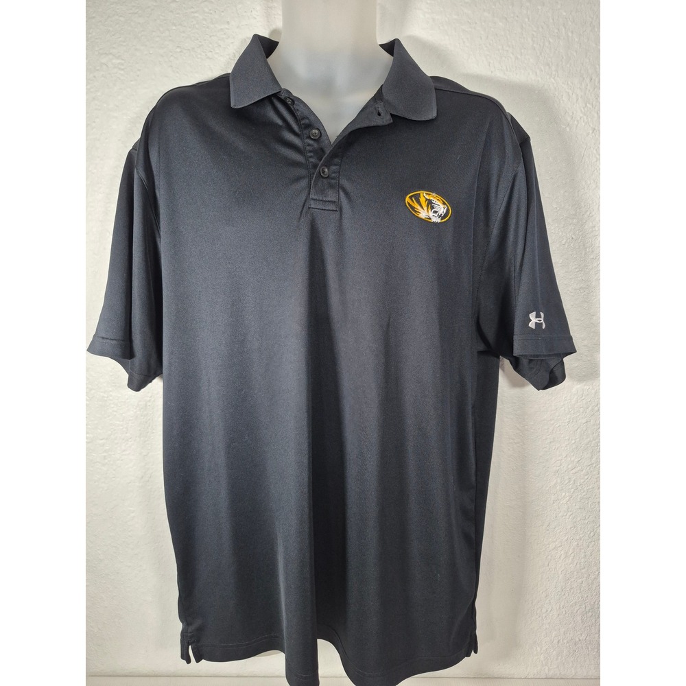 Under Armour Mens Missouri Tigers Mizzou HeatGear Polo Shirt Black XL Loose Fit